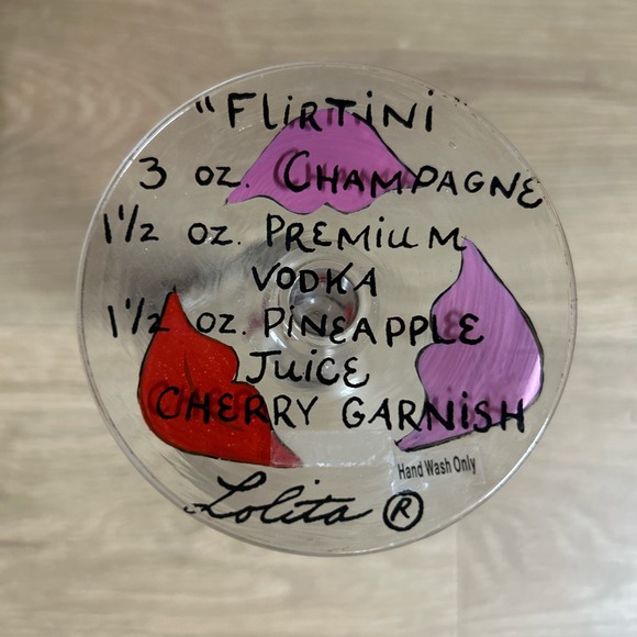Lolita Other - Lolita Flirtini Hand Painted Martini Cocktail Recipe Glass